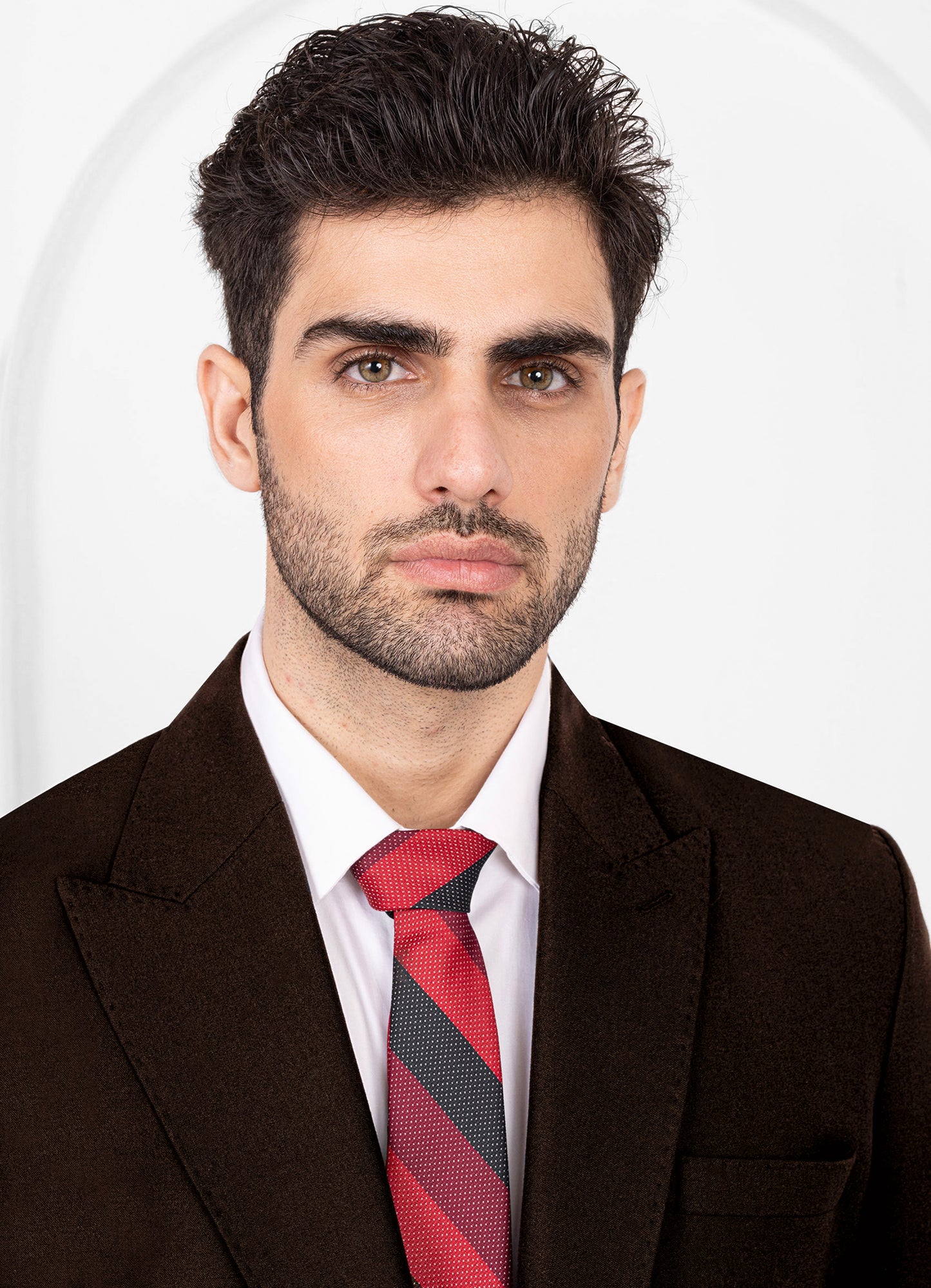 Cocoa Brown Worsted Wool 4 Way Stretch Wrinkle Free Fluid Drape Fabric Double Breasted Suit