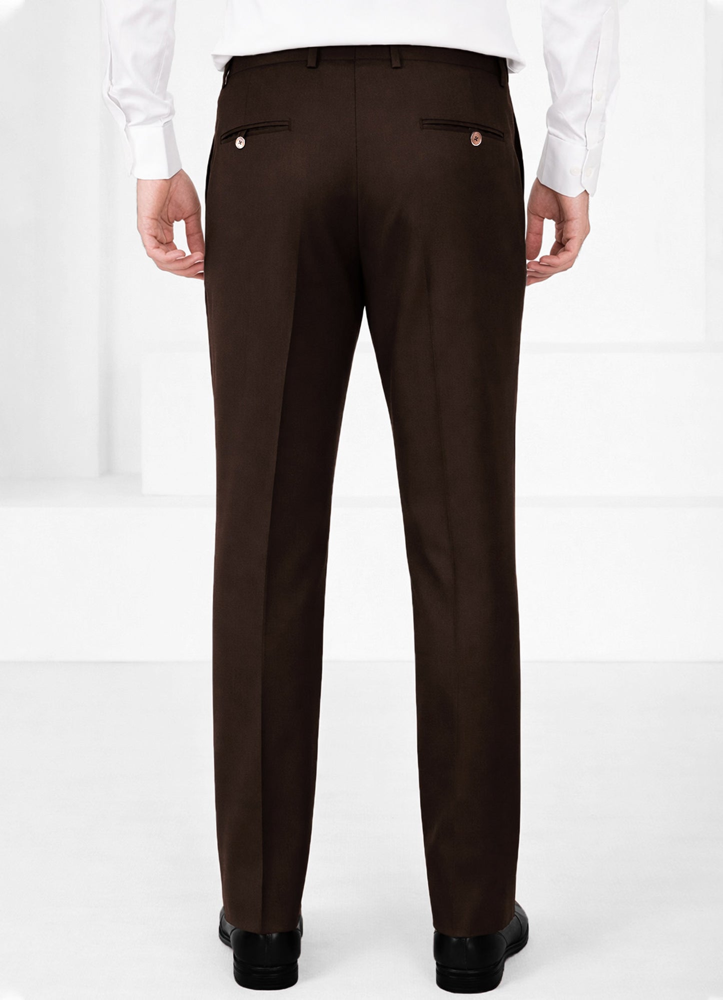 Cocoa Brown Worsted Wool 4 Way Stretch Wrinkle Free Fluid Drape Fabric Double Breasted Suit