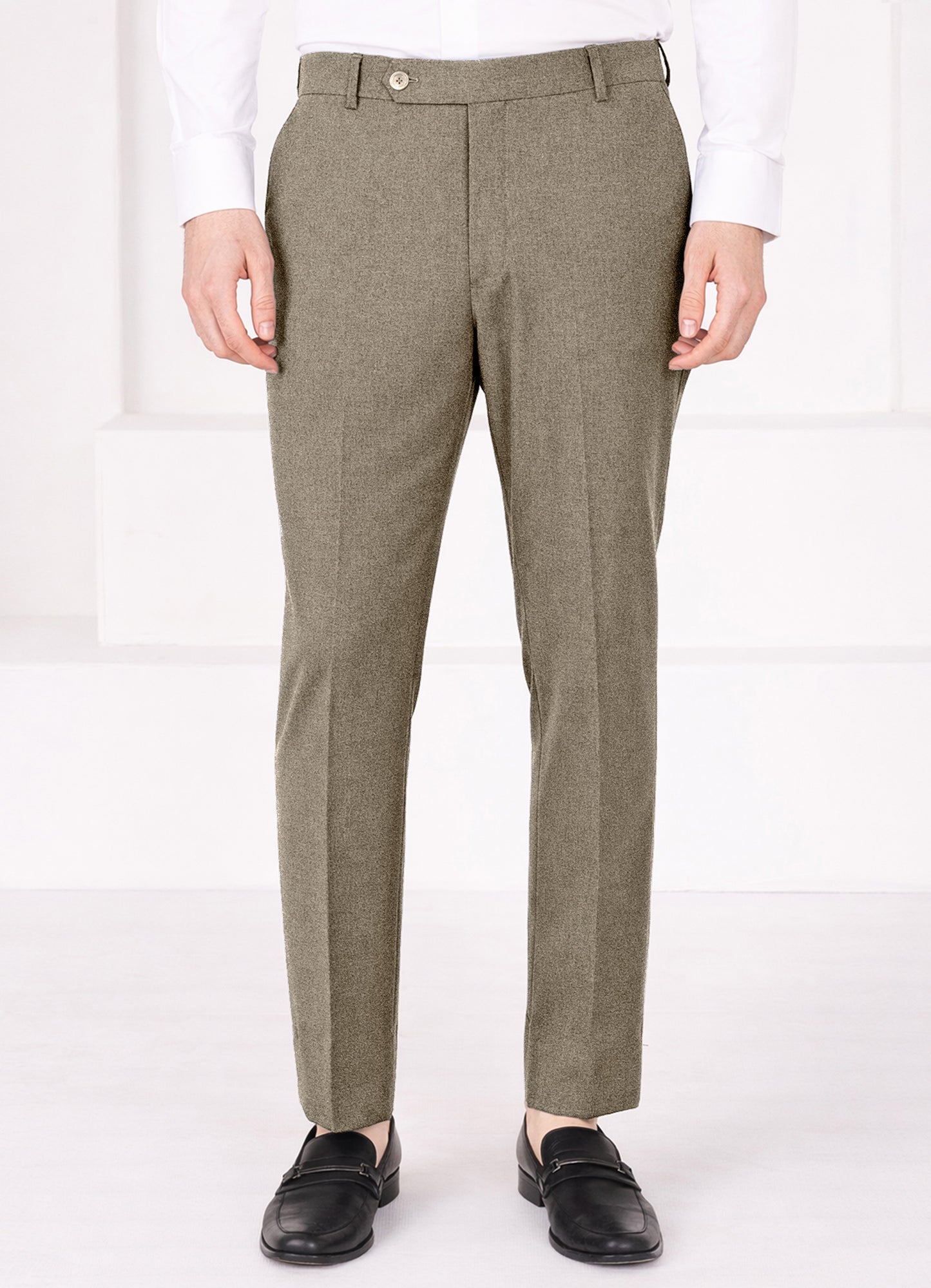 Makara Brown Worsted Wool 4 Way Stretch Wrinkle Free Fluid Drape Fabric Single Breasted Suit