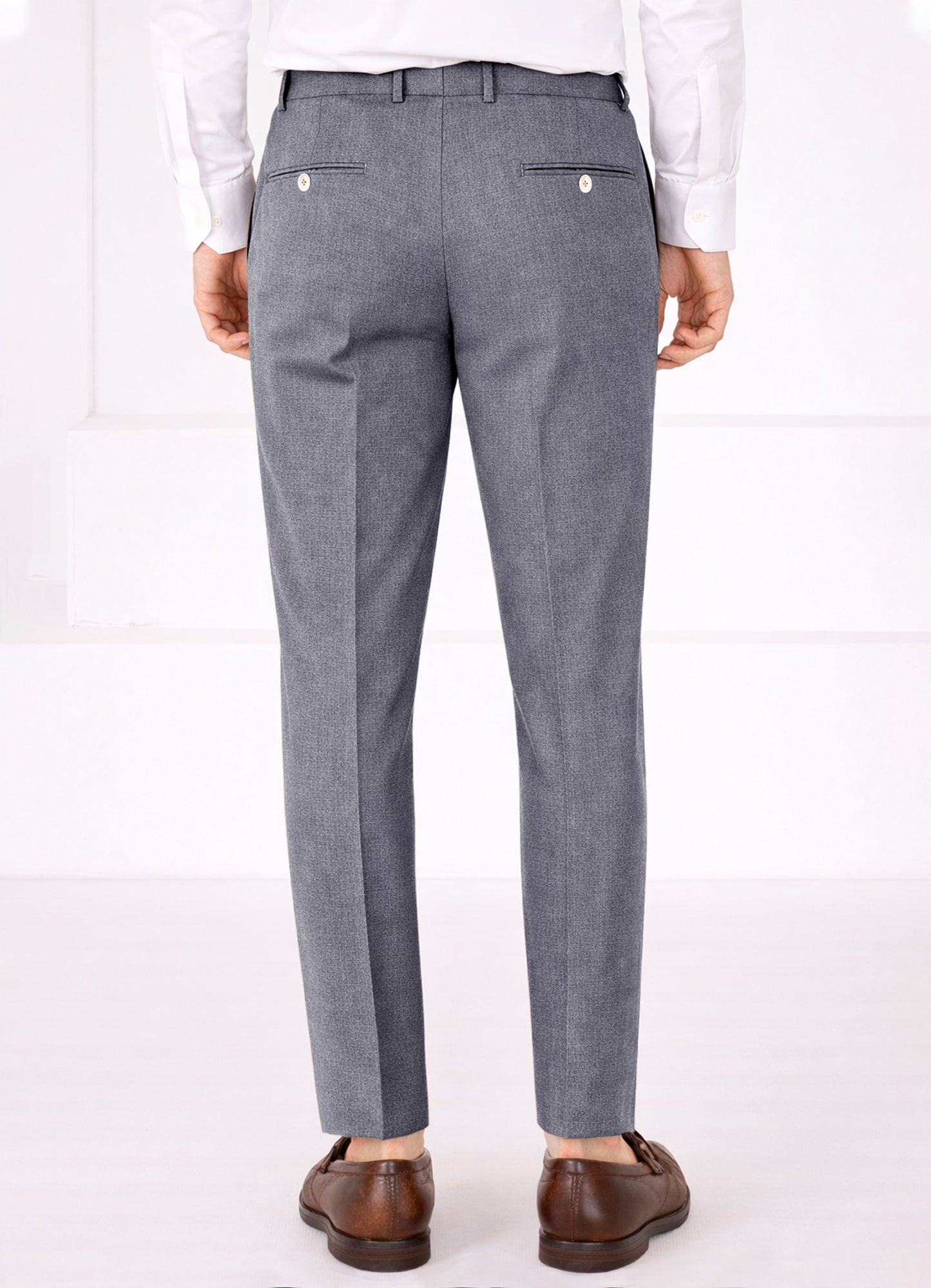 Carbon Gray Worsted Wool 4 Way Stretch Wrinkle Free Fluid Drape Fabric Double Breasted Suit