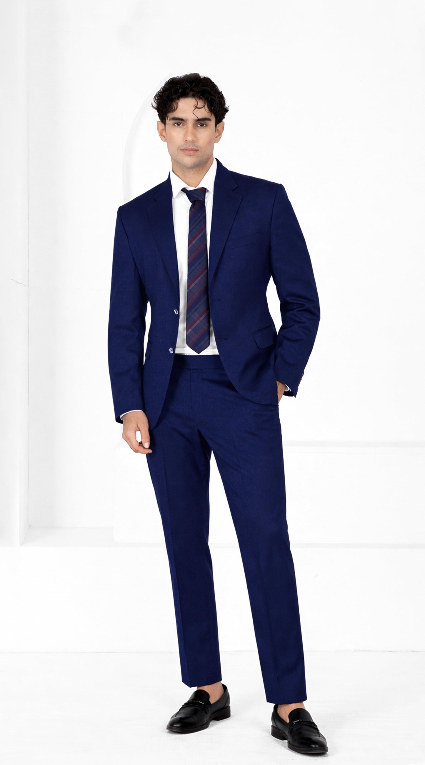 Sapphire Blue Worsted Wool 4 Way Stretch Wrinkle Free Fluid Drape Fabric Single Breasted Suit