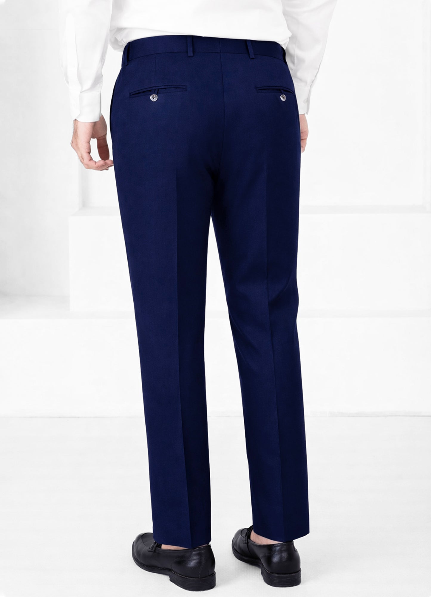 Sapphire Blue Worsted Wool 4 Way Stretch Wrinkle Free Fluid Drape Fabric Single Breasted Suit