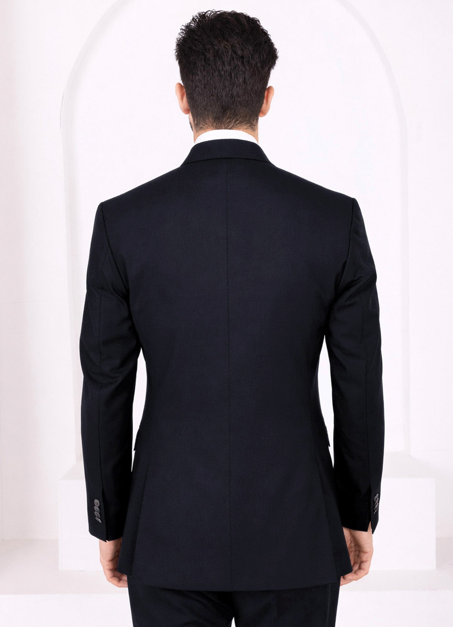 Zeus Blue Worsted Wool 4 Way Stretch Wrinkle Free Fluid Drape Fabric Double Breasted Suit