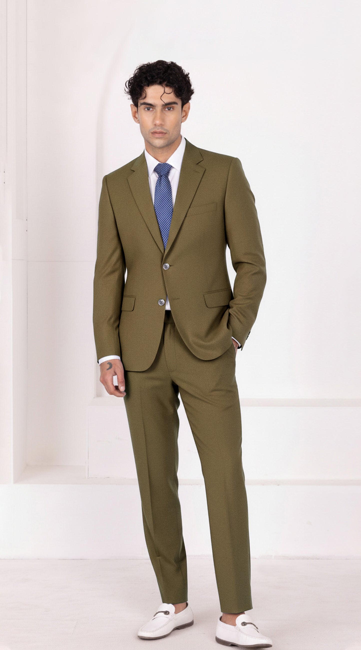 Tortilla Brown Worsted Wool 4 Way Stretch Wrinkle Free Fluid Drape Fabric Single Breasted Suit