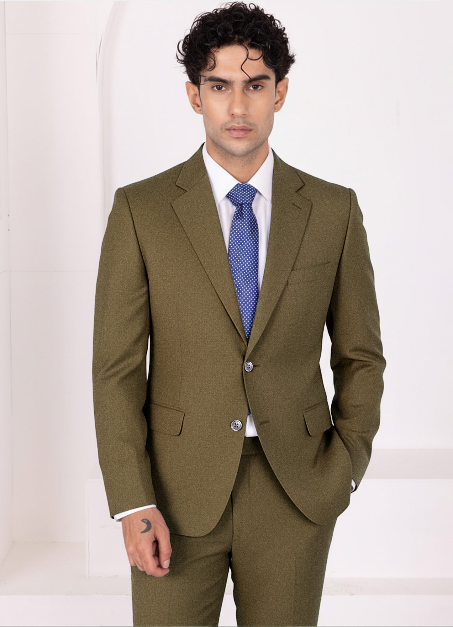 Tortilla Brown Worsted Wool 4 Way Stretch Wrinkle Free Fluid Drape Fabric Single Breasted Suit