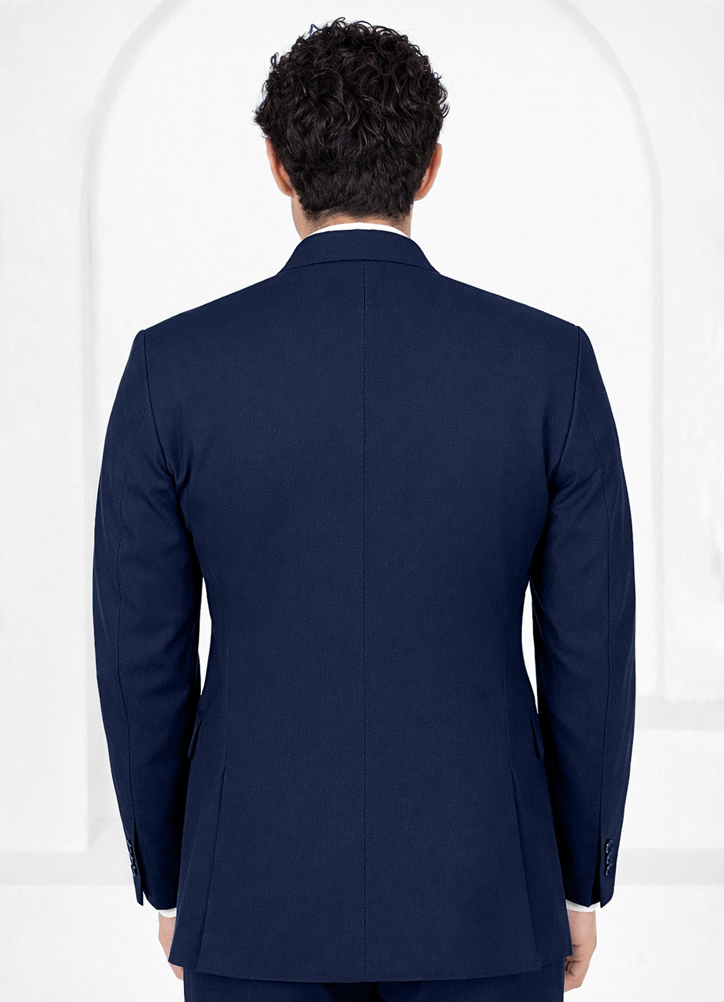 Mirage Blue Worsted Wool 4 Way Stretch Wrinkle Free Fluid Drape Fabric Double Breasted Suit