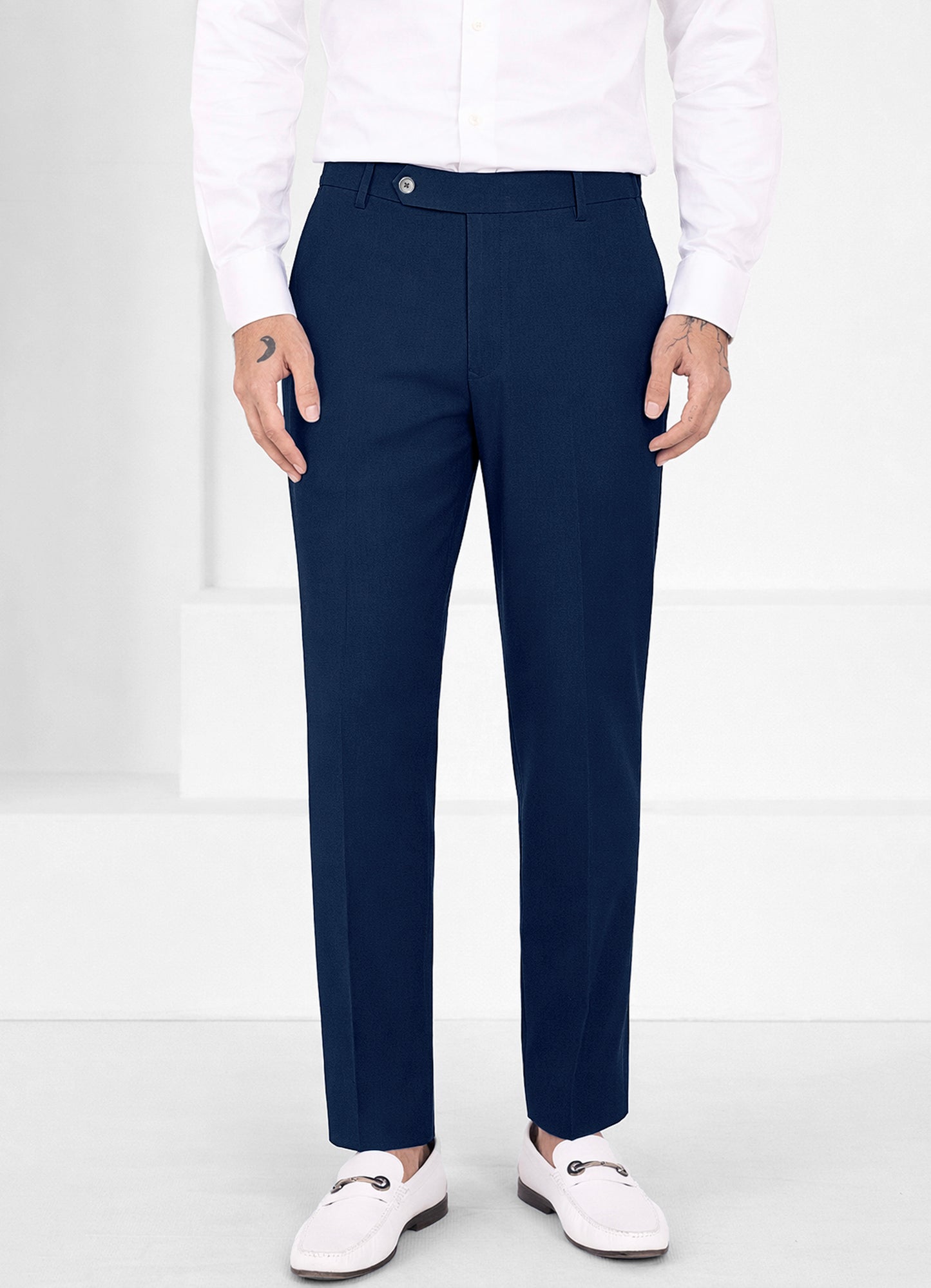 Mirage Blue Worsted Wool 4 Way Stretch Wrinkle Free Fluid Drape Fabric Double Breasted Suit