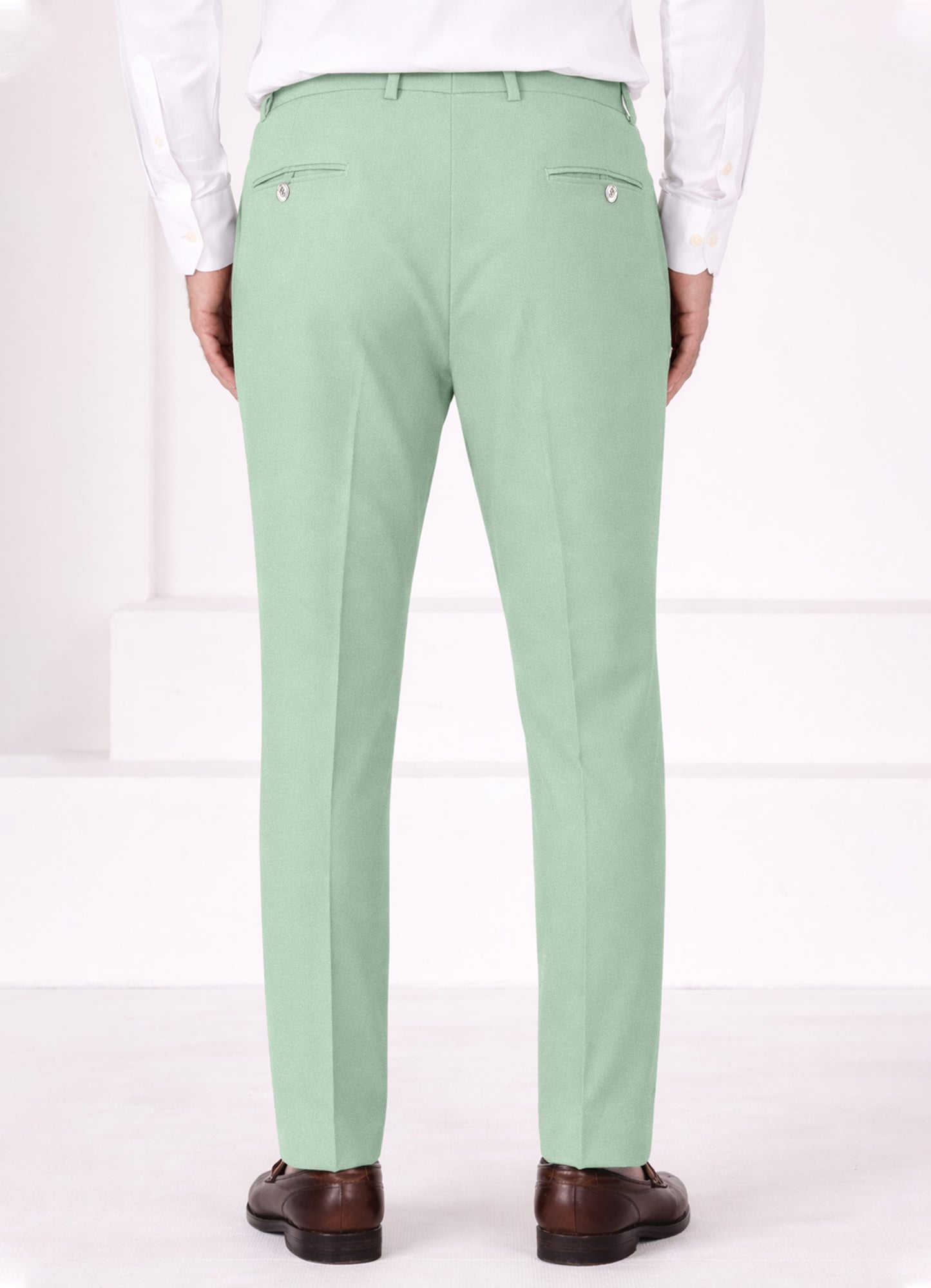 Surf Green Worsted Wool 4 Way Stretch Wrinkle Free Fluid Drape Fabric Single Breasted Suit