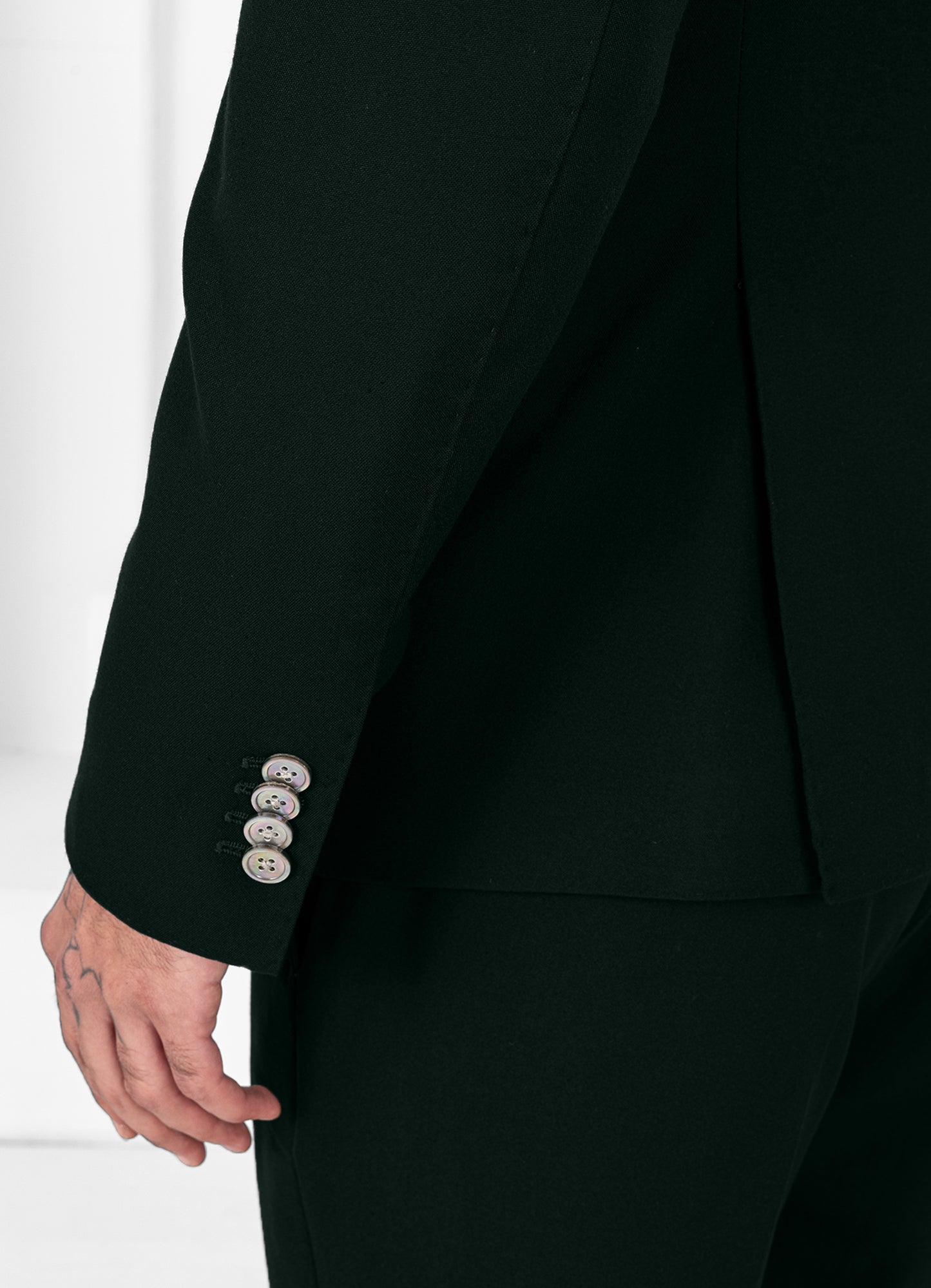 Racing Green Worsted Wool 4 Way Stretch Wrinkle Free Fluid Drape Fabric Single Breasted Suit