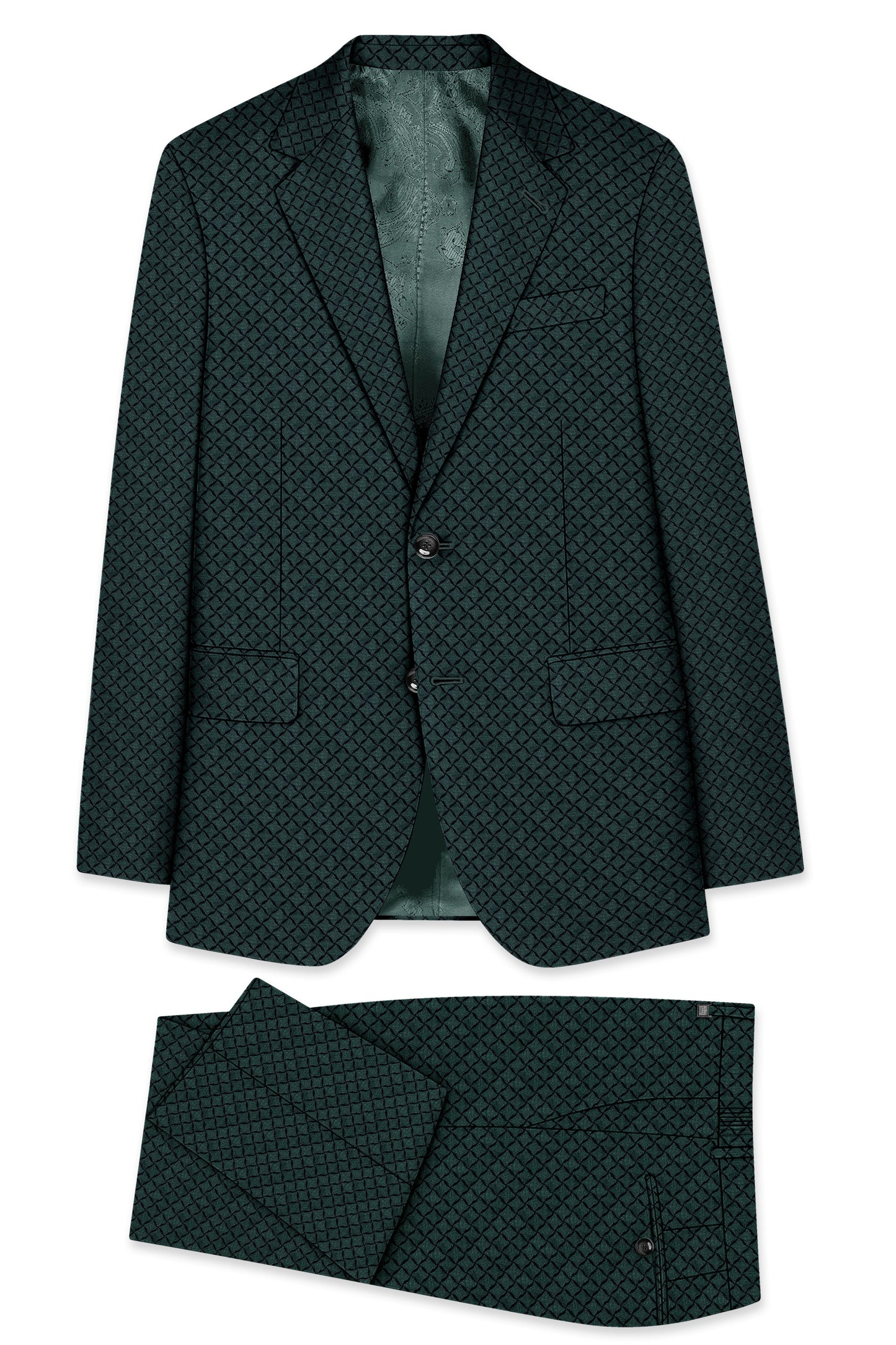 Gunmetal Green Jacquard Textured Designer Single Breasted Suit