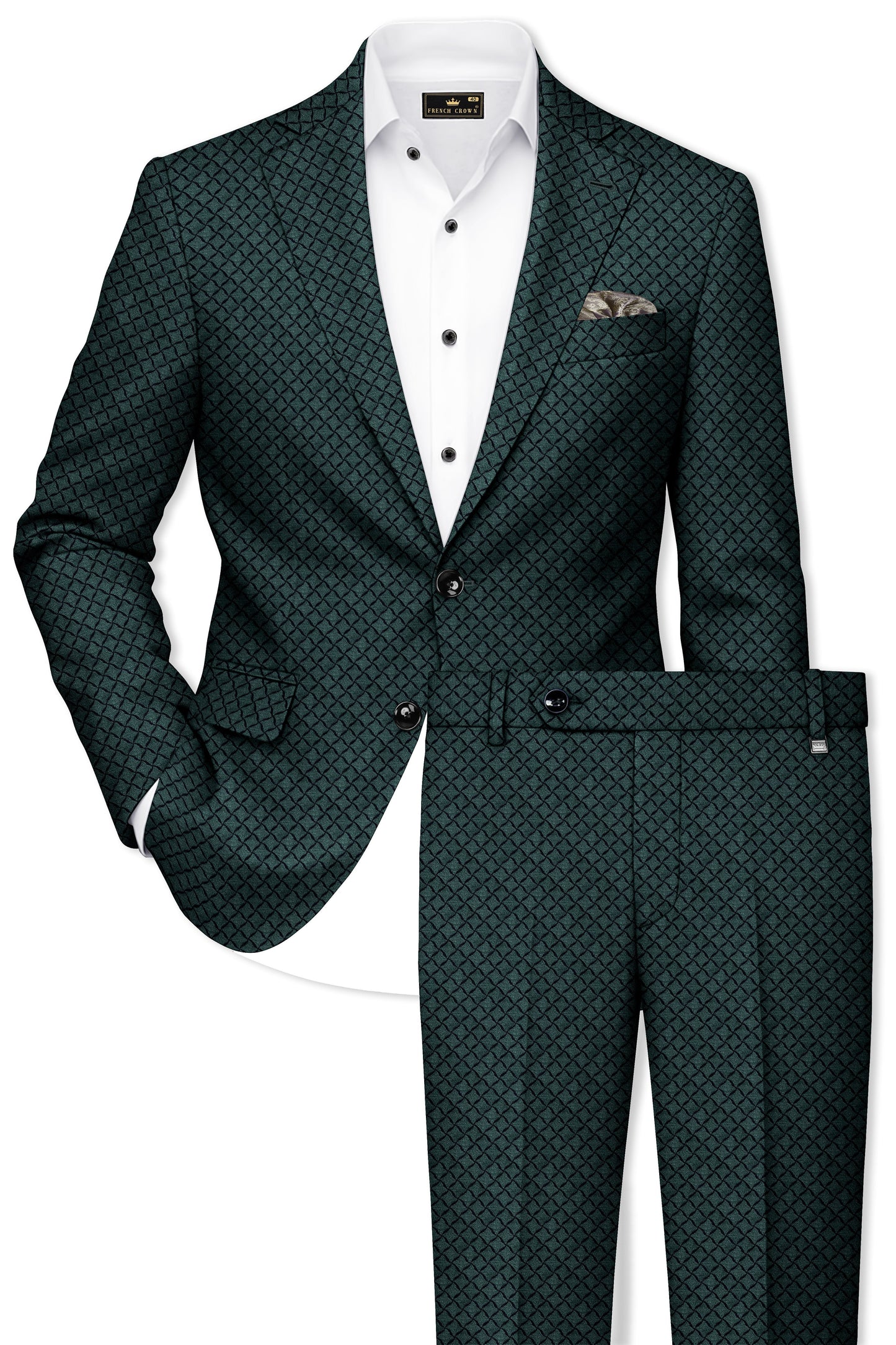Gunmetal Green Jacquard Textured Designer Single Breasted Suit