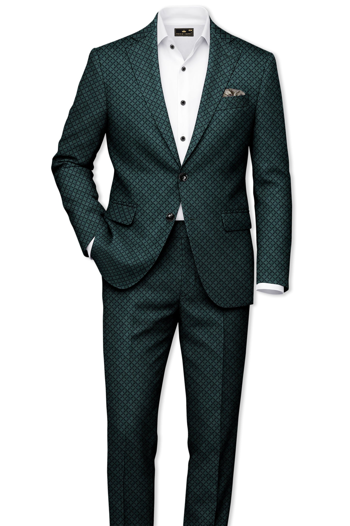 Gunmetal Green Jacquard Textured Designer Single Breasted Suit