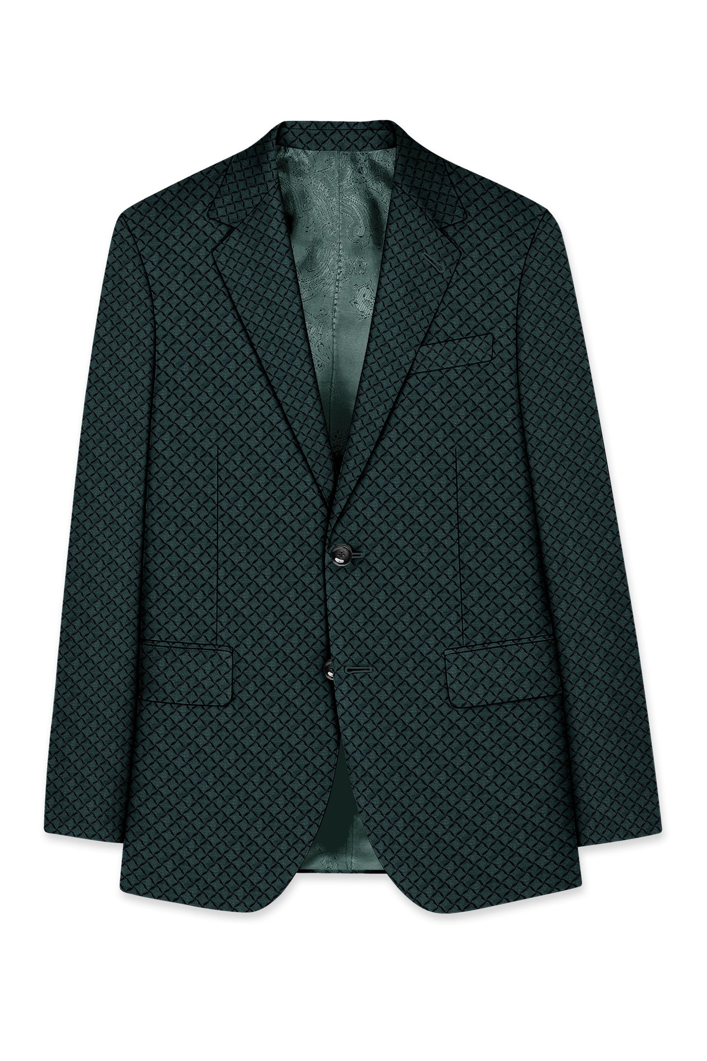 Gunmetal Green Jacquard Textured Designer Single Breasted Suit
