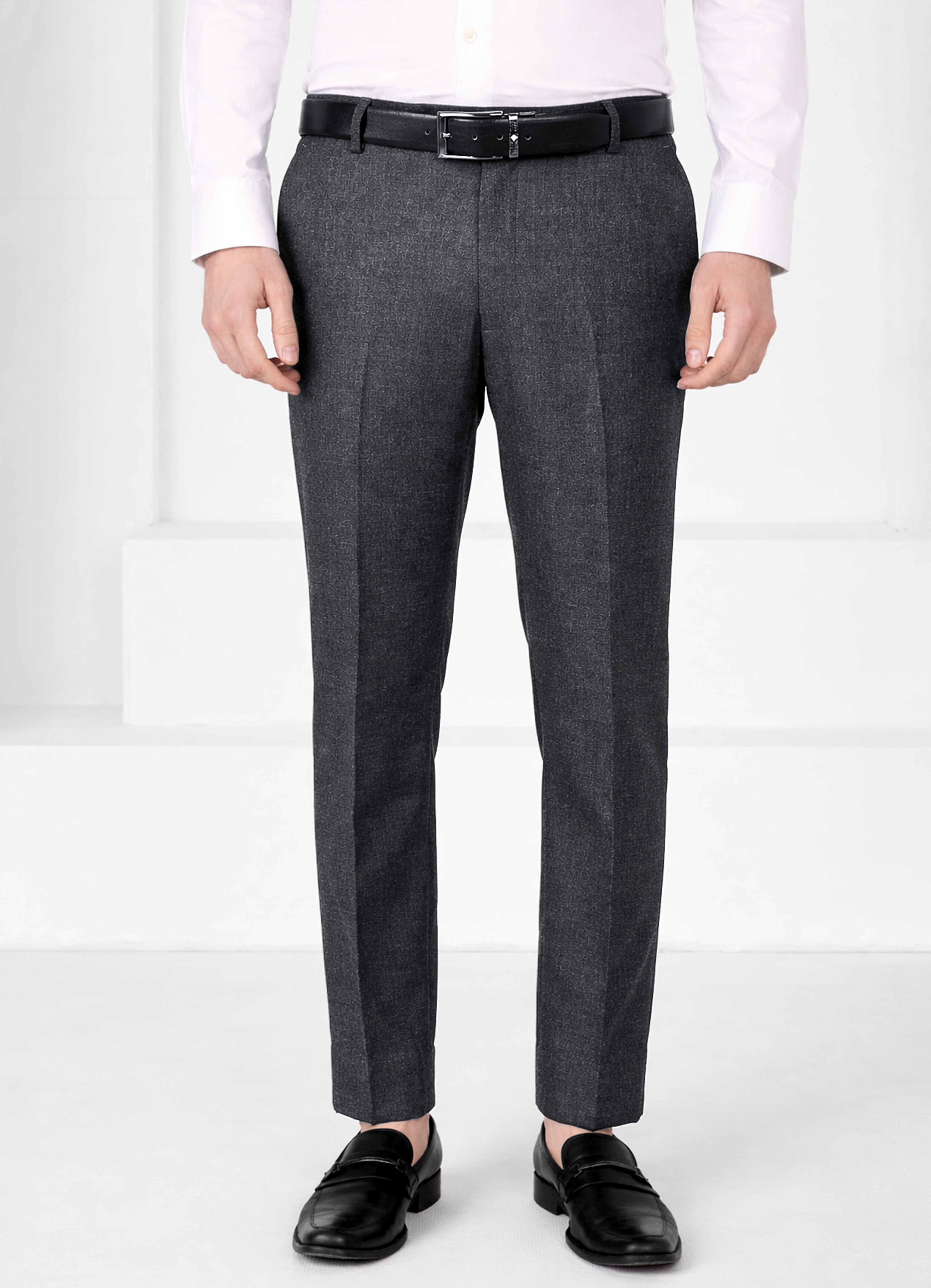 Vampire Gray Wool Blend Flannel Slight Stretch Waistband Tweed Pant