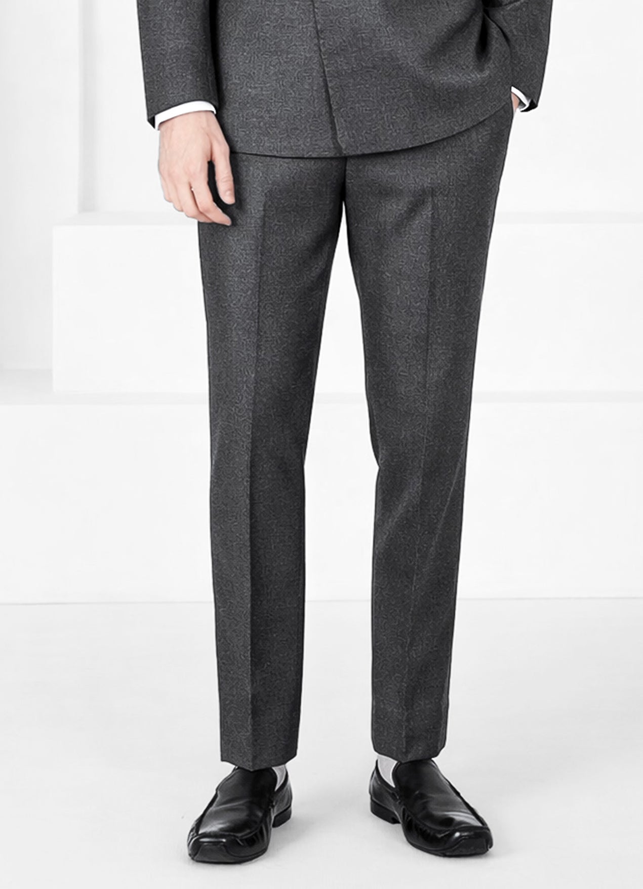 Vampire Gray Wool Blend Flannel Slight Stretch Waistband Tweed Pant