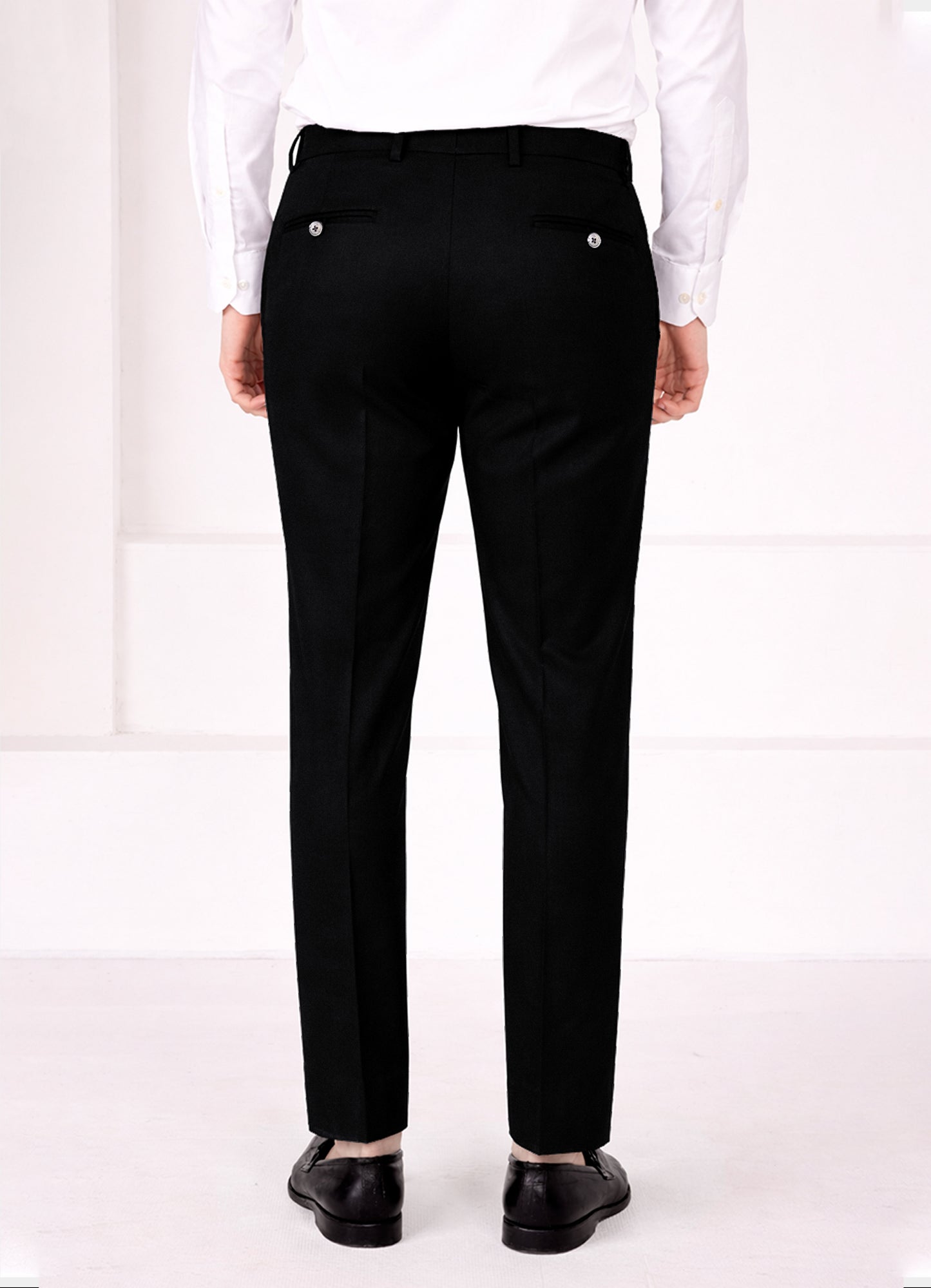 Jade Black Subtle Sheen Wool Rich Stretchable traveler Waistband Pant
