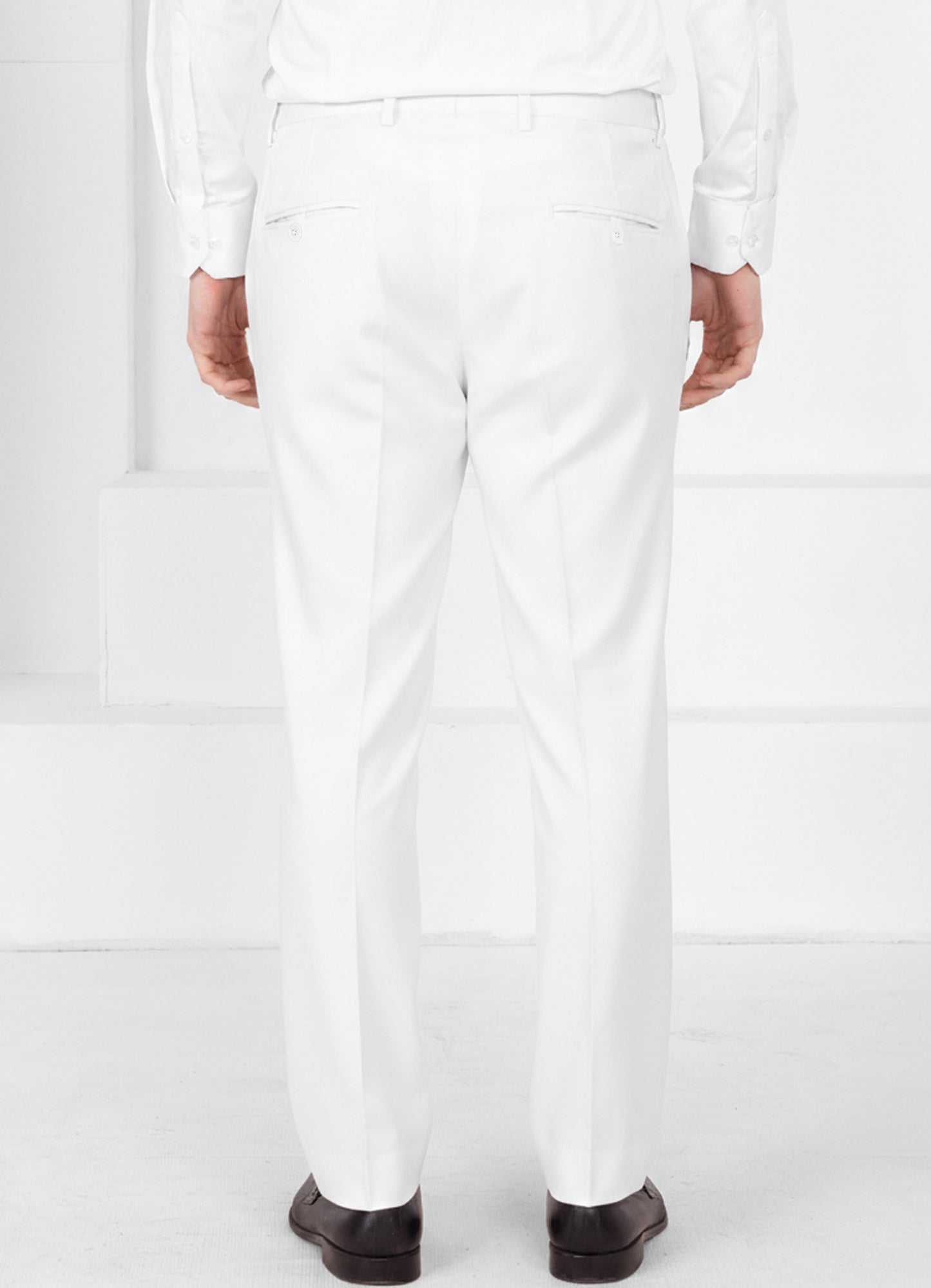 Off White Worsted Wool 4 Way Stretch Wrinkle Free Fluid Drape Fabric Stretchable Waistband Pant