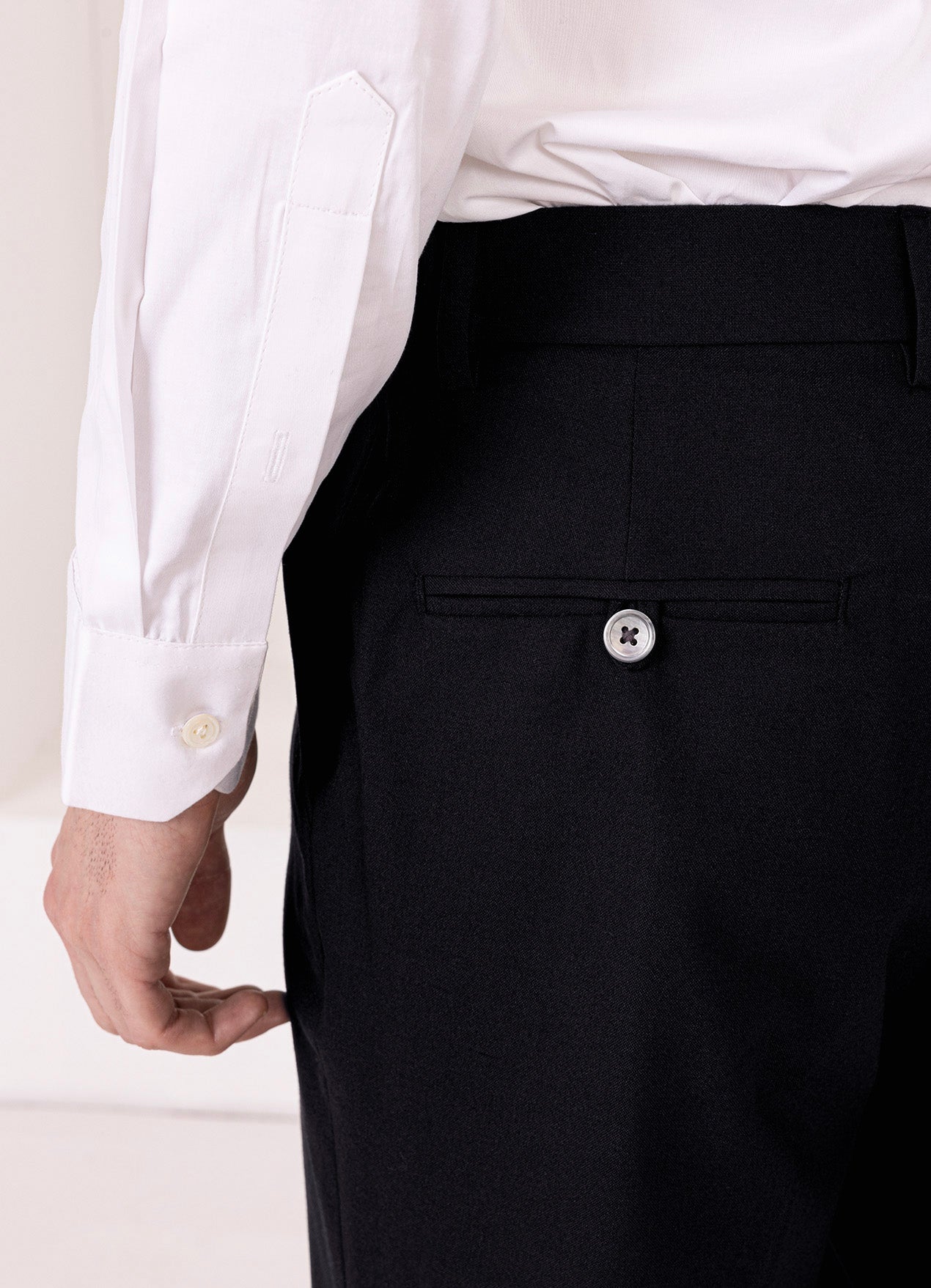 Jade Black Worsted Wool 4 Way Stretch Wrinkle Free Fluid Drape Fabric Stretchable Waistband Pant