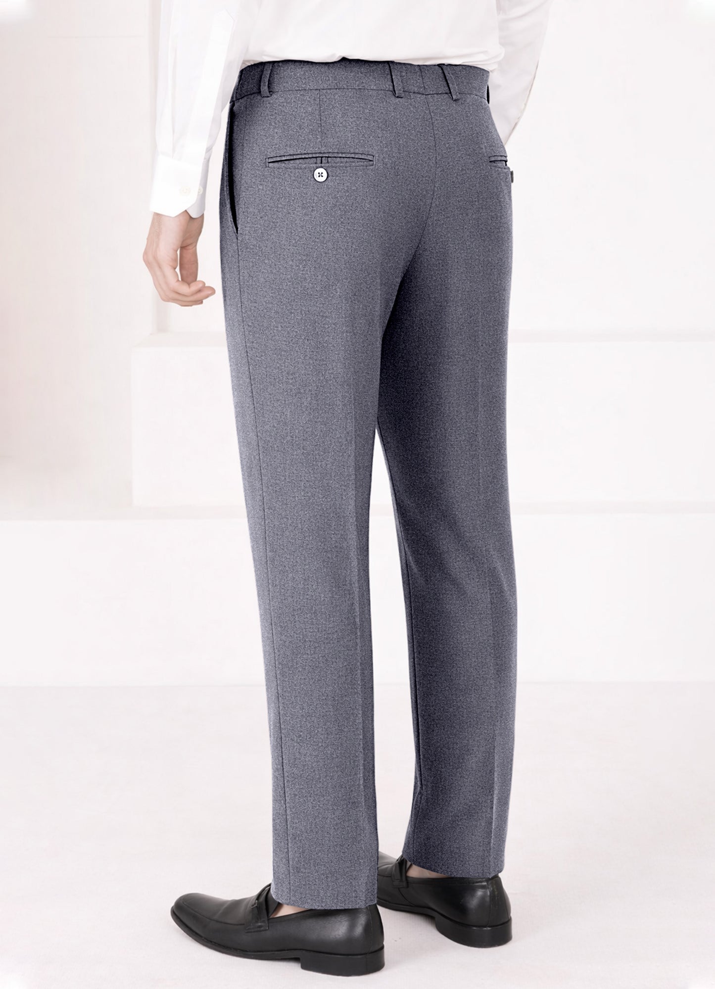 Carbon Gray Worsted Wool 4 Way Stretch Wrinkle Free Fluid Drape Fabric Stretchable Waistband Pant