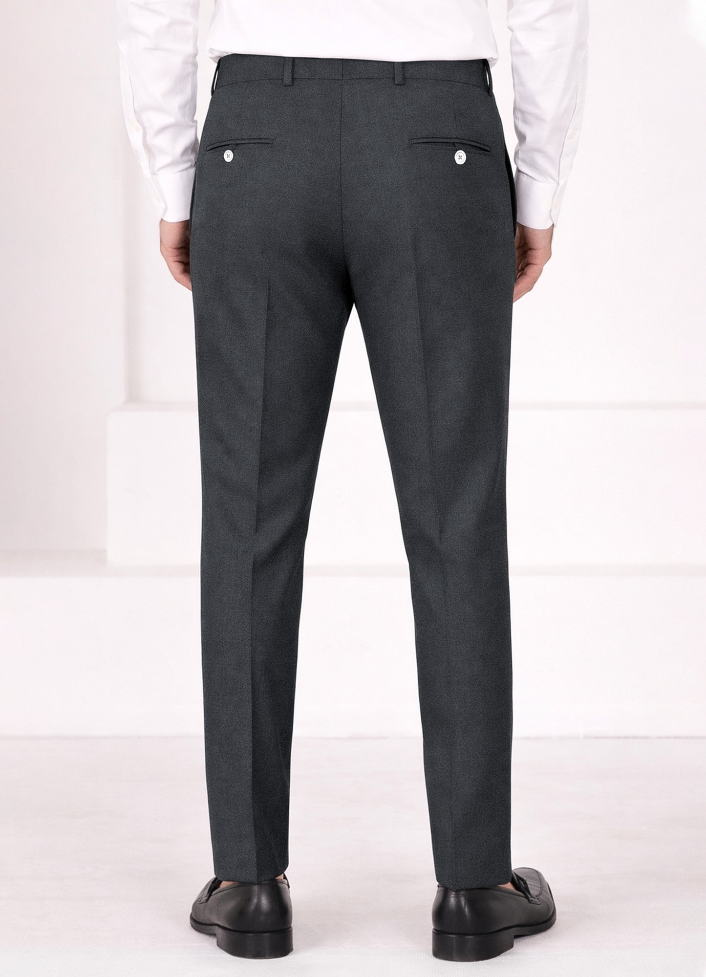 Charcoal Gray Worsted Wool 4 Way Stretch Wrinkle Free Fluid Drape Fabric Stretchable Waistband Pant