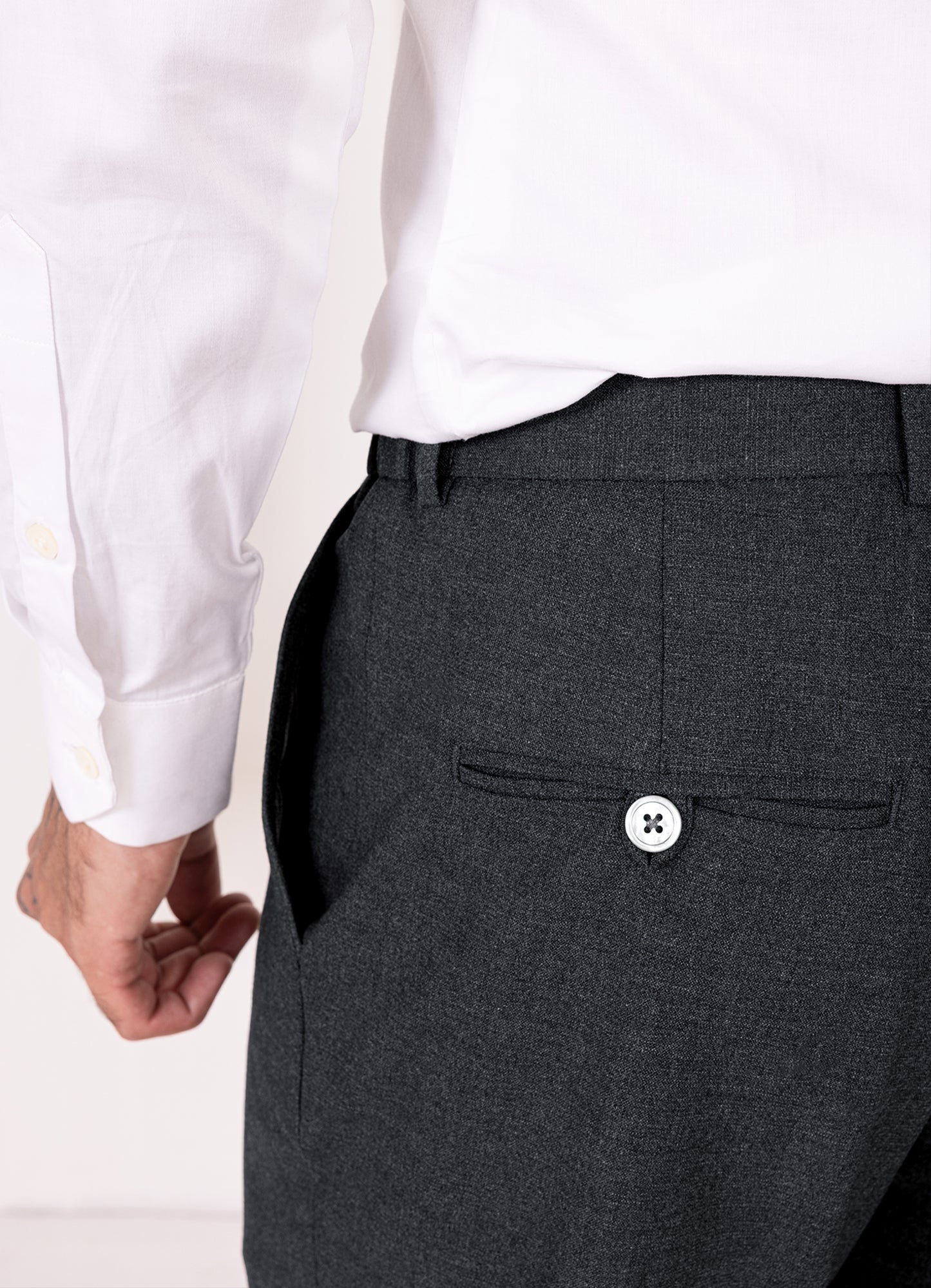 Charcoal Gray Worsted Wool 4 Way Stretch Wrinkle Free Fluid Drape Fabric Stretchable Waistband Pant