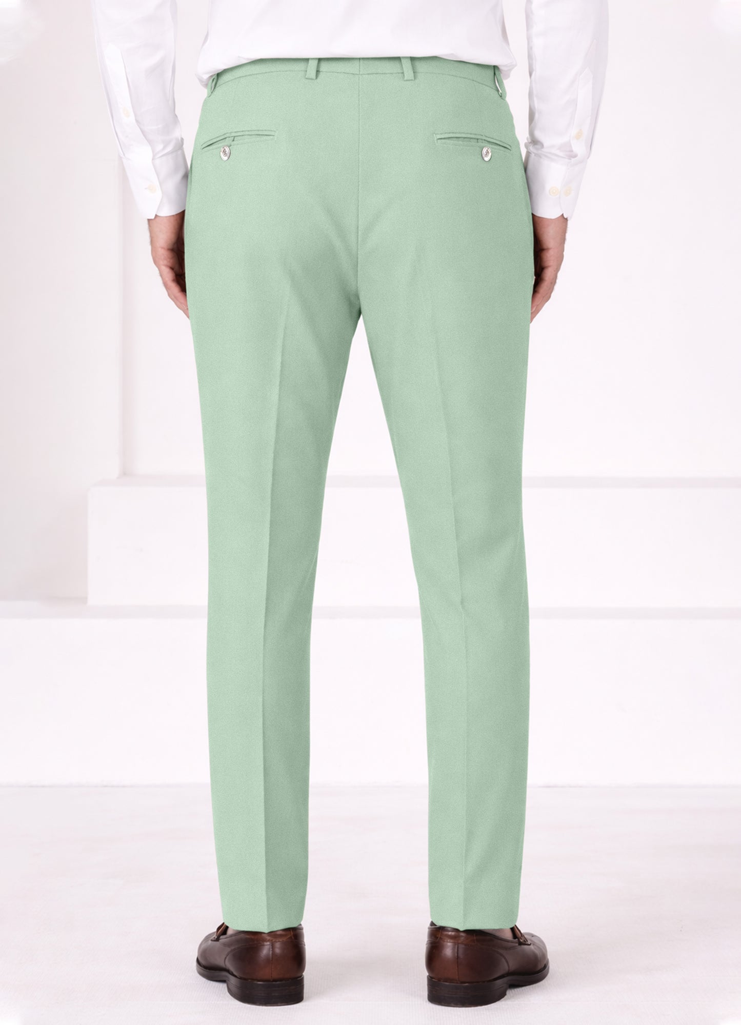 Surf Green Worsted Wool 4 Way Stretch Wrinkle Free Fluid Drape Fabric Stretchable Waistband Pant