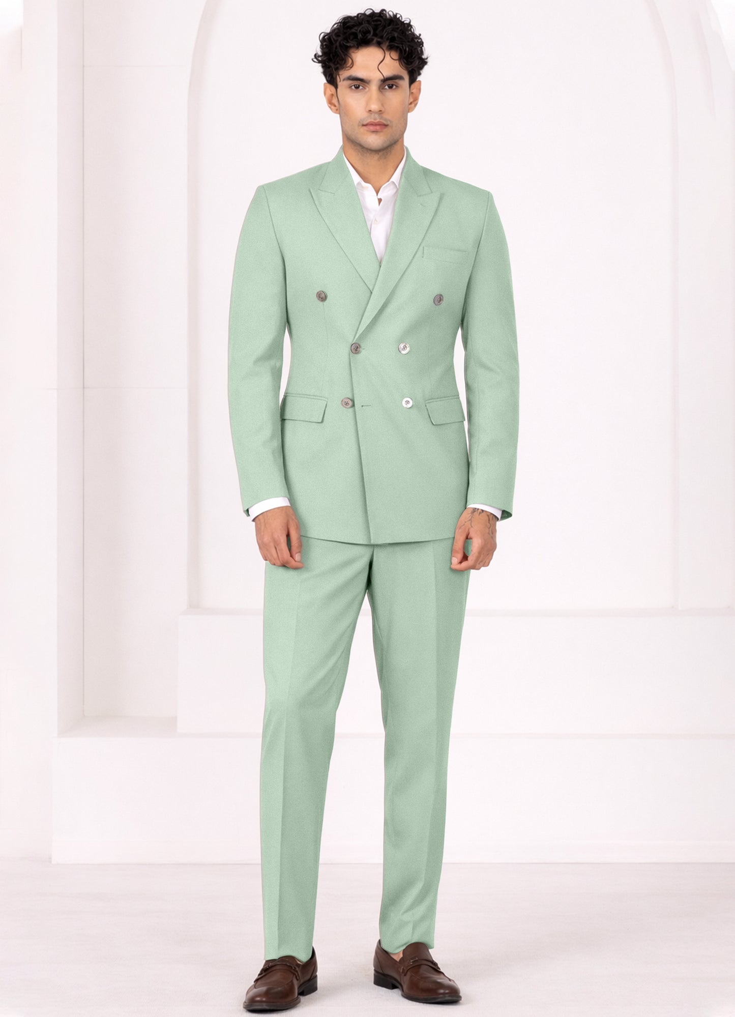 Surf Green Worsted Wool 4 Way Stretch Wrinkle Free Fluid Drape Fabric Stretchable Waistband Pant