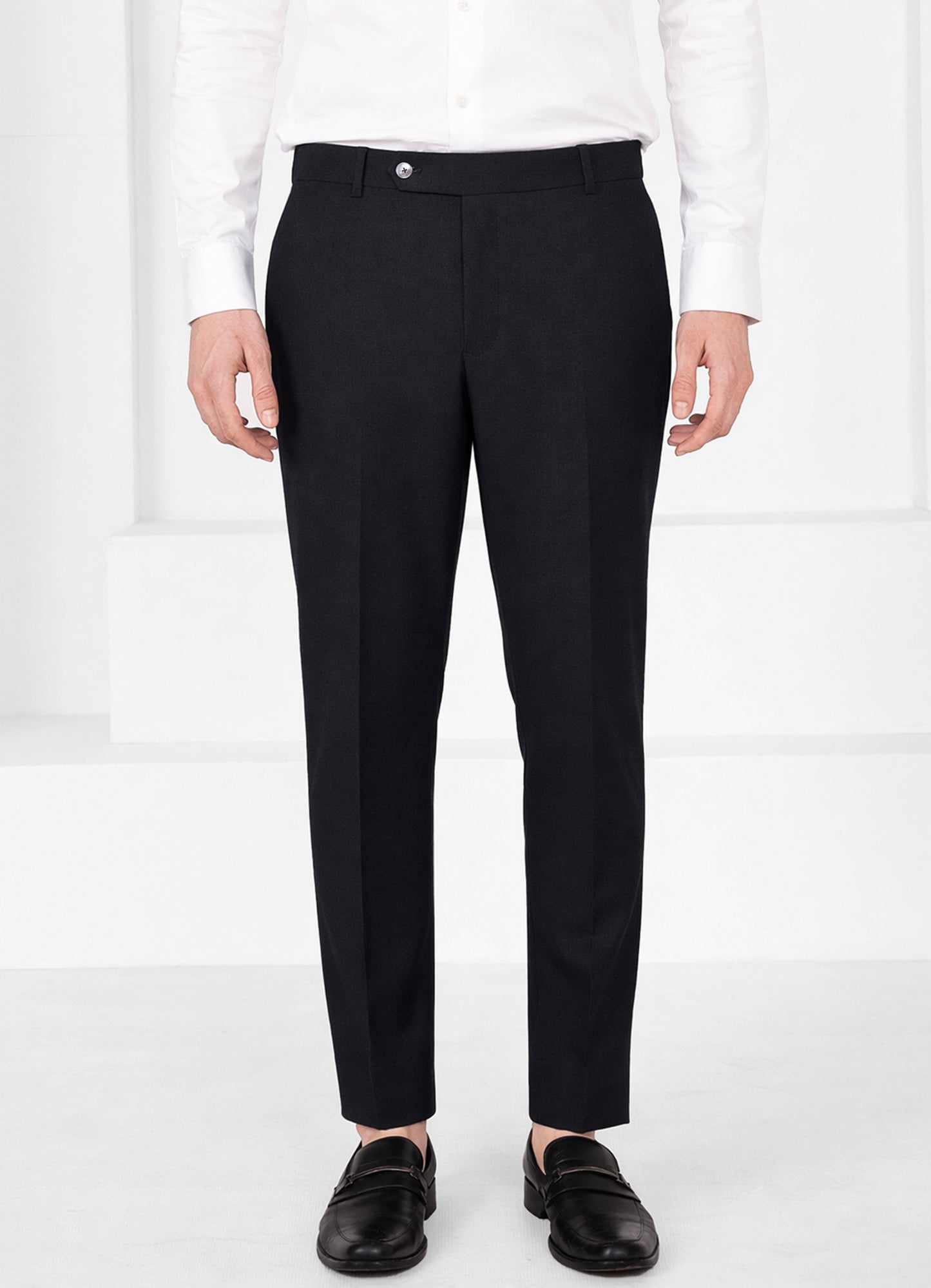 Zeus Blue Worsted Wool 4 Way Stretch Wrinkle Free Fluid Drape Fabric Stretchable Waistband Pant