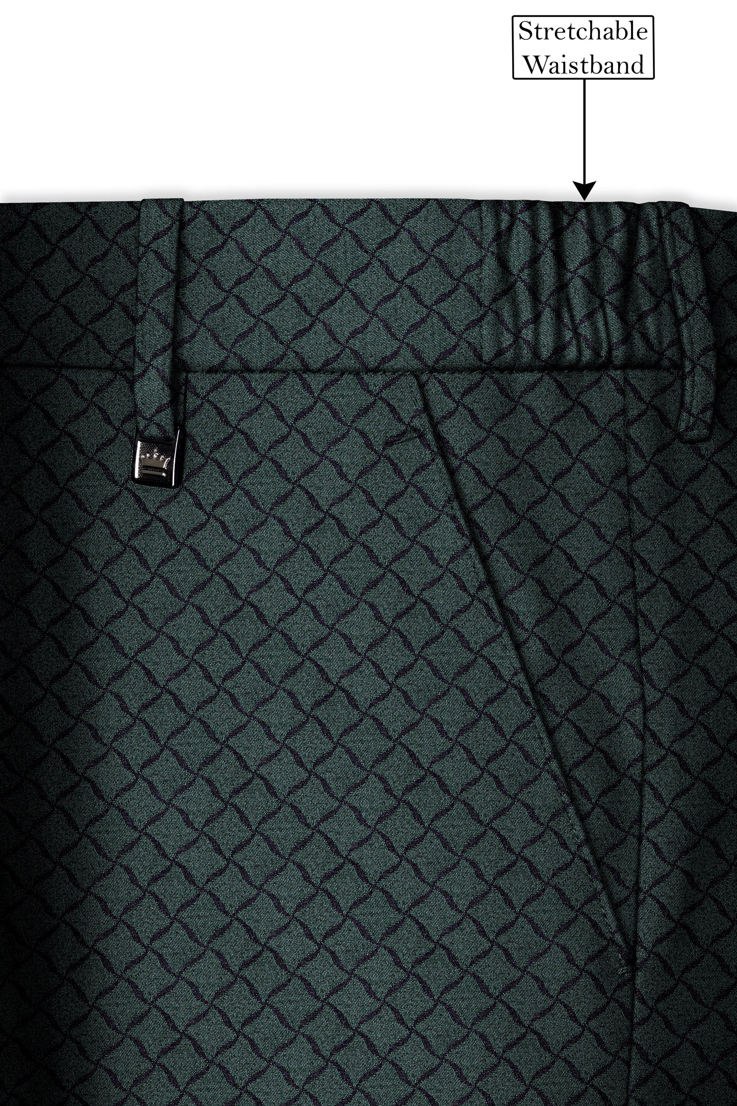 Gunmetal Green Jacquard Textured Designer Stretchable Waistband Pant
