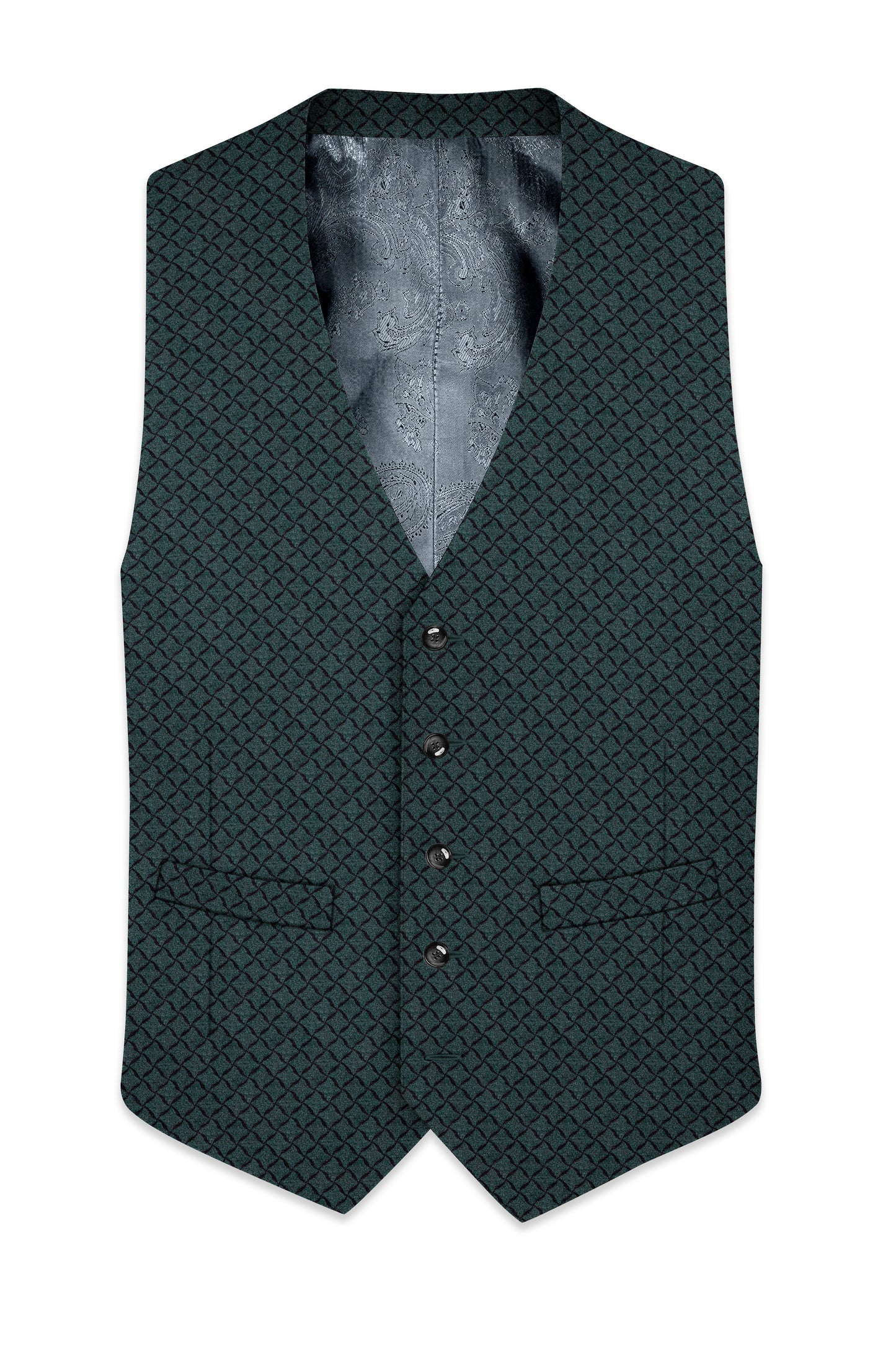 Gunmetal Green Jacquard Textured Designer Waistcoat